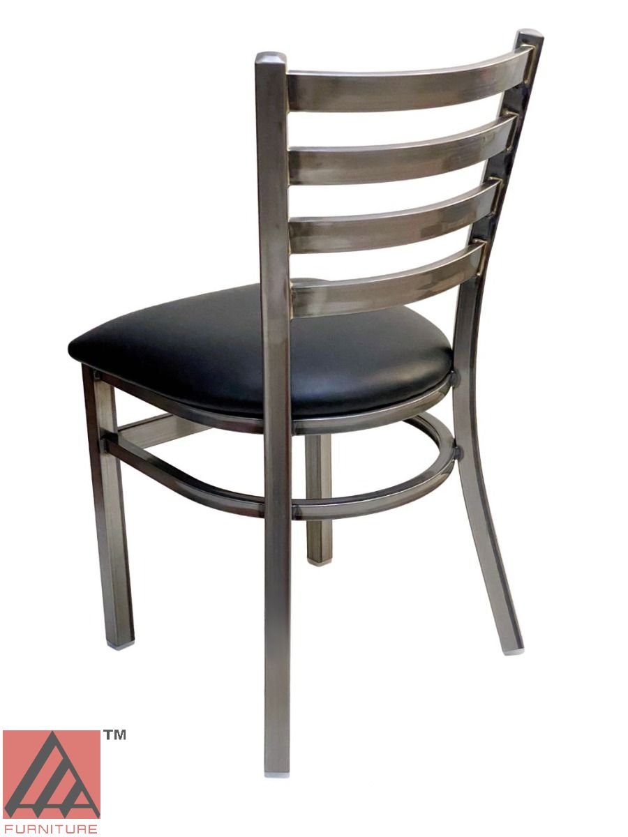 AAA Furniture Metal Ladder Back 31" Clear Coat Metal Chair with Black Customer Owned Material Seat