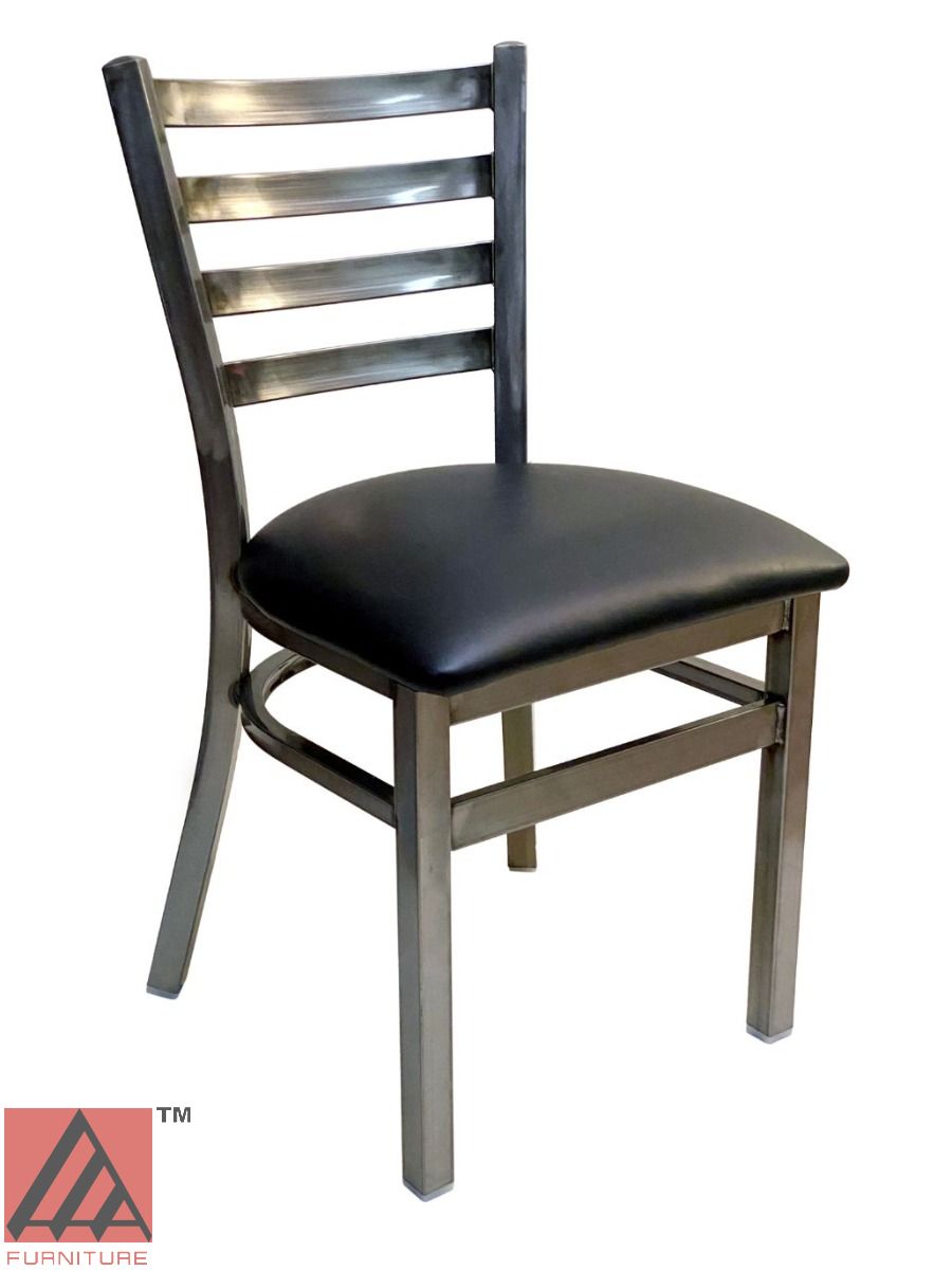 AAA Furniture Metal Ladder Back 31" Clear Coat Metal Chair with Black Customer Owned Material Seat