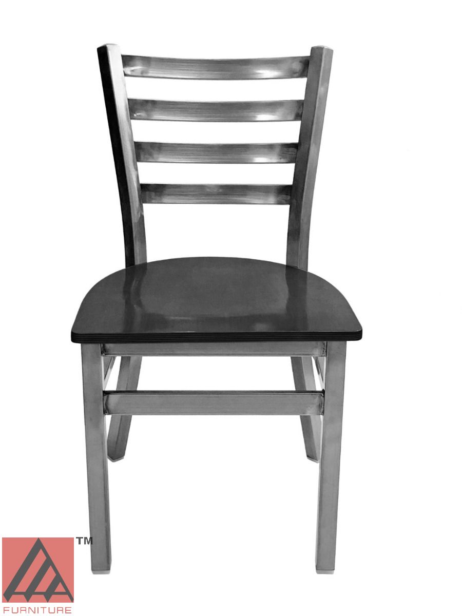 AAA Furniture Metal Ladder Back 31" Clear Coat Metal Chair with Black Wood Seat