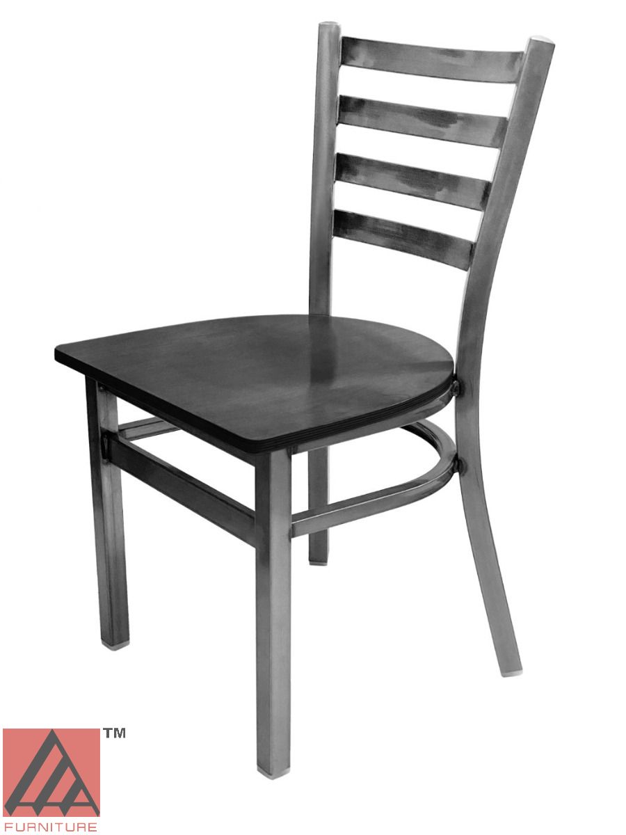 AAA Furniture Metal Ladder Back 31" Clear Coat Metal Chair with Black Wood Seat