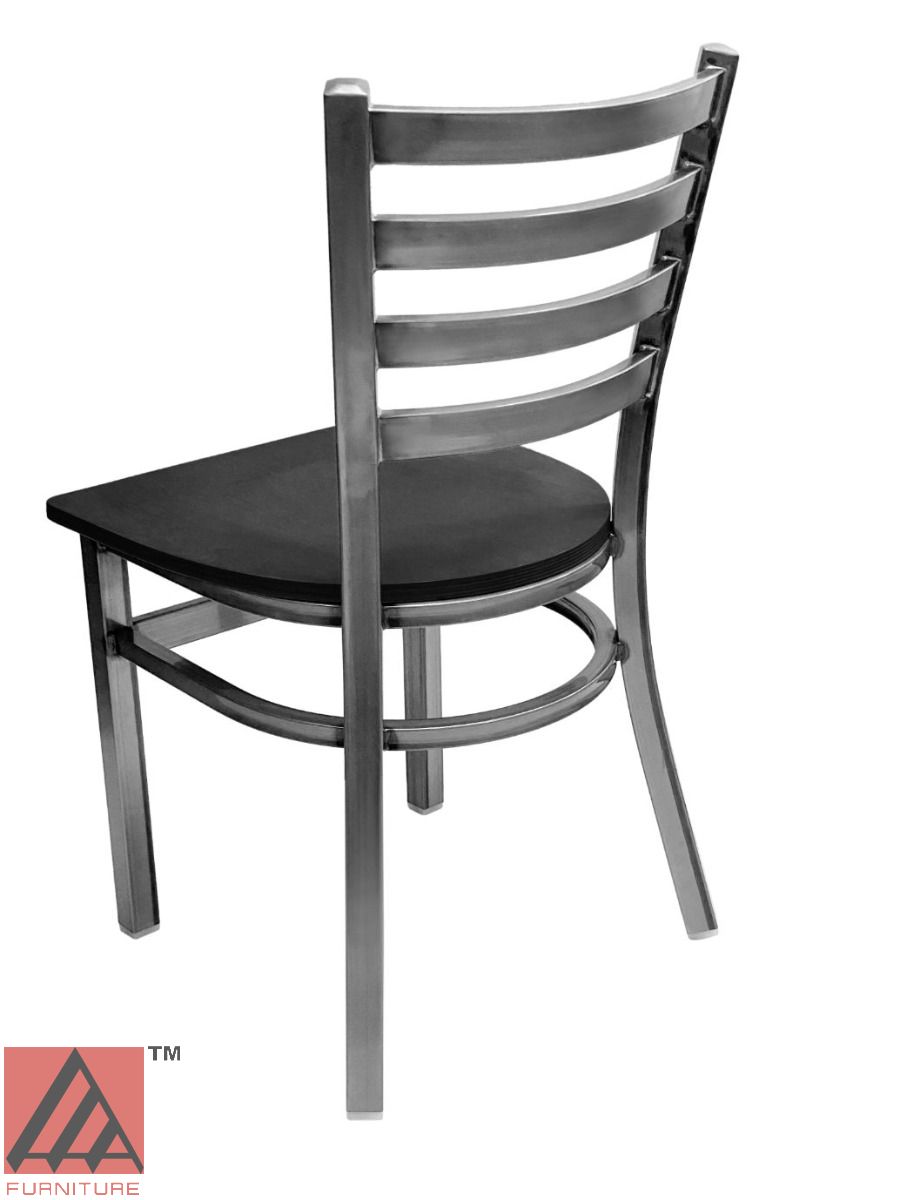 AAA Furniture Metal Ladder Back 31" Clear Coat Metal Chair with Black Wood Seat