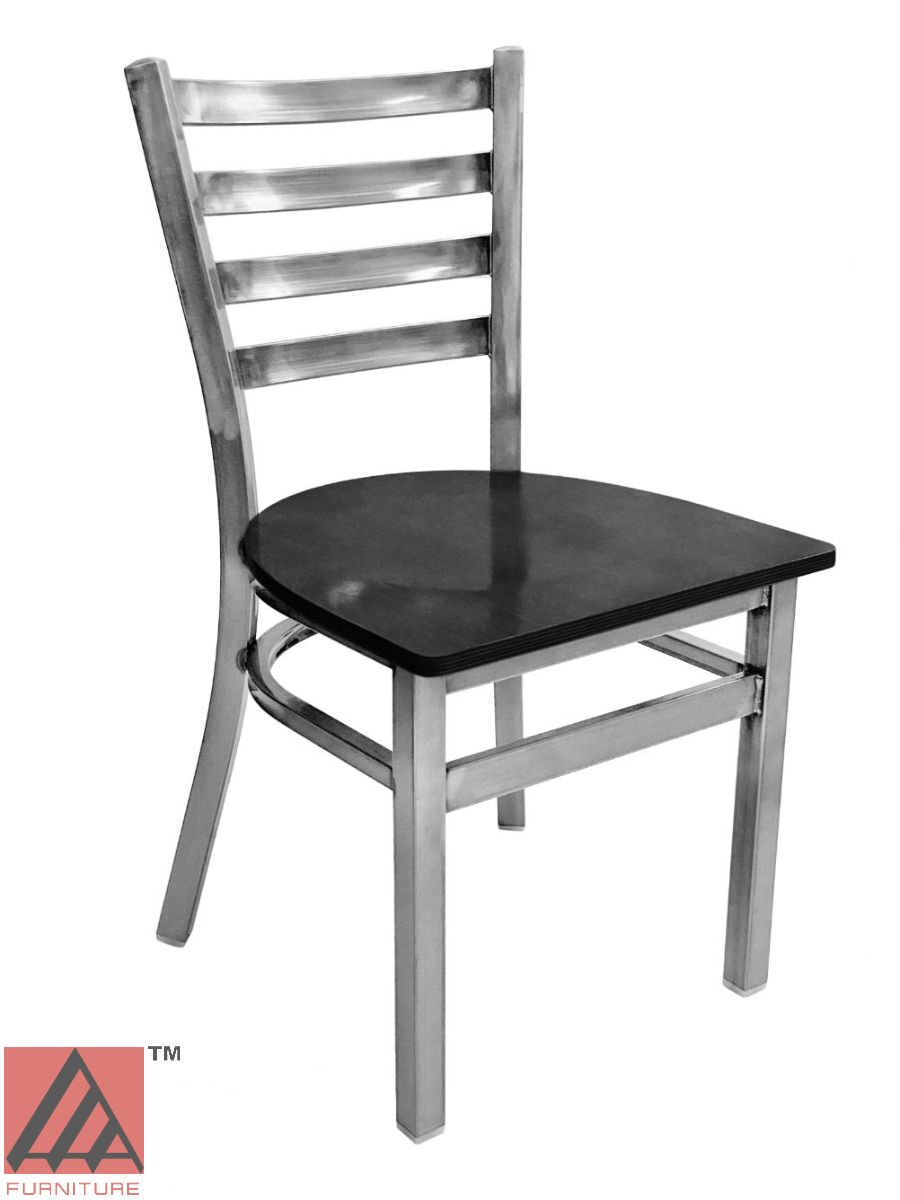 AAA Furniture Metal Ladder Back 31" Clear Coat Metal Chair with Black Wood Seat