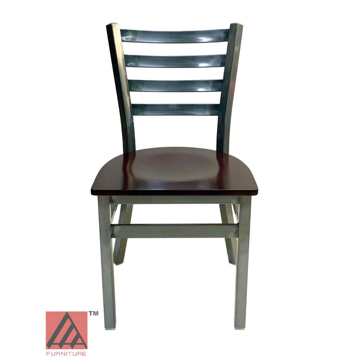 AAA Furniture Metal Ladder Back 31" Clear Coat Metal Chair with Brown Wood Seat