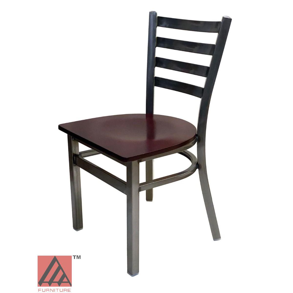 AAA Furniture Metal Ladder Back 31" Clear Coat Metal Chair with Brown Wood Seat
