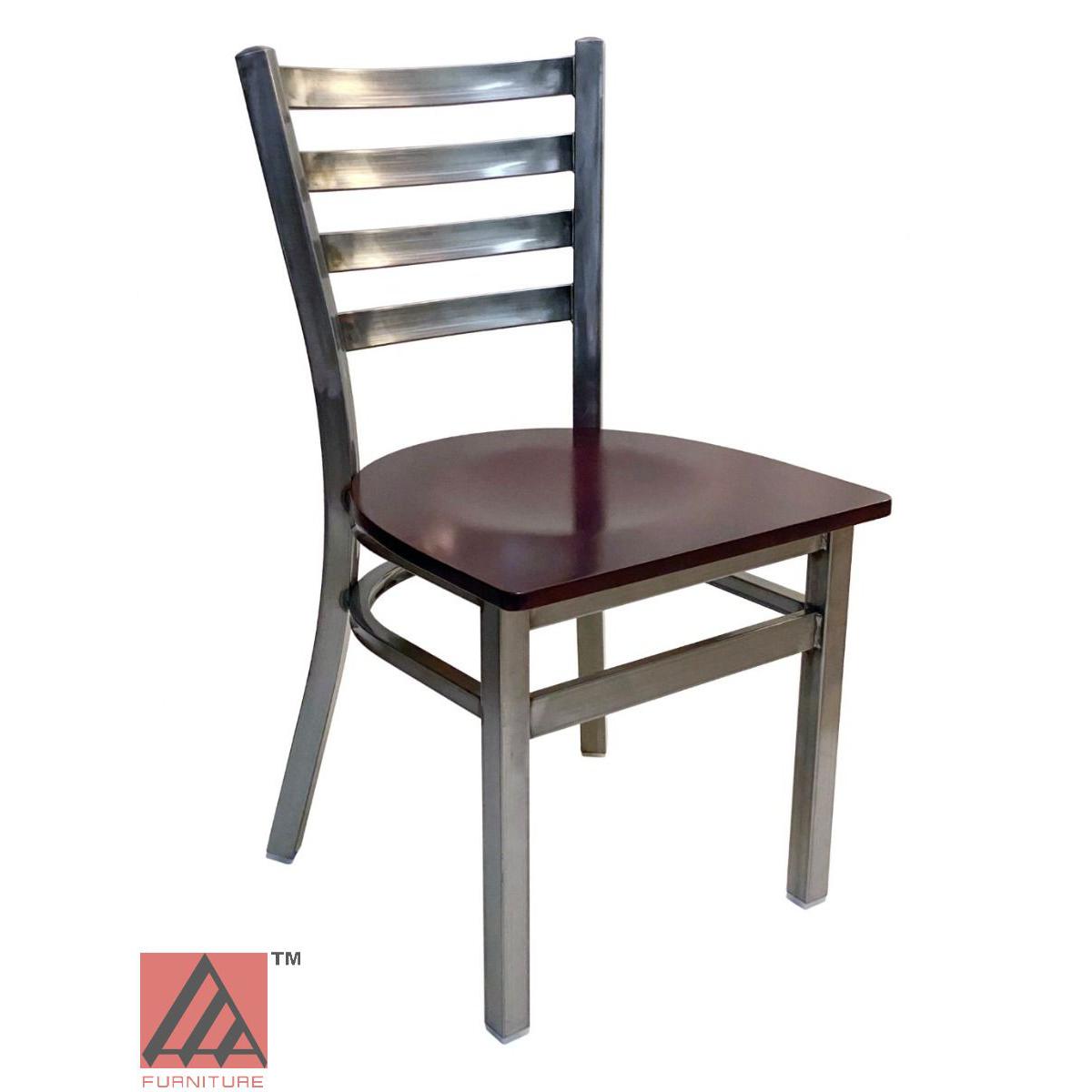 AAA Furniture Metal Ladder Back 31" Clear Coat Metal Chair with Brown Wood Seat