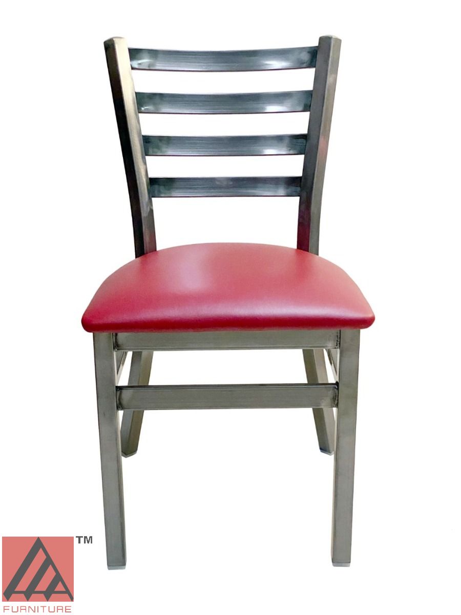 AAA Furniture Metal Ladder Back 31" Clear Coat Metal Chair with Claret Customer Owned Material Seat