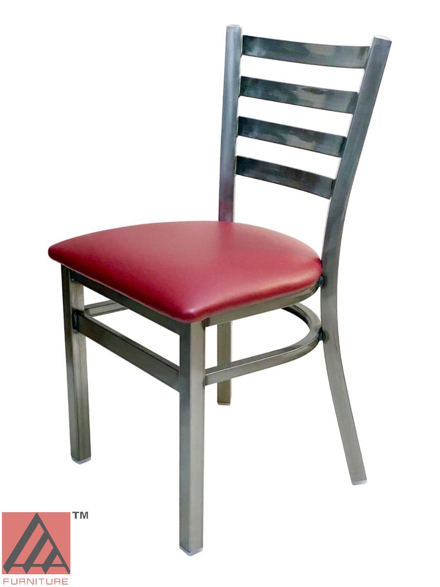 AAA Furniture Metal Ladder Back 31" Clear Coat Metal Chair with Claret Customer Owned Material Seat