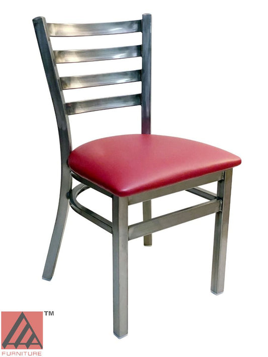 AAA Furniture Metal Ladder Back 31" Clear Coat Metal Chair with Claret Customer Owned Material Seat