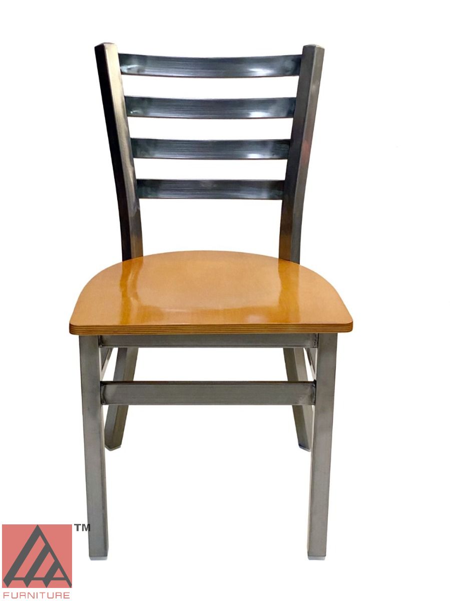 AAA Furniture Metal Ladder Back 31" Clear Coat Metal Chair with Natural Wood Seat