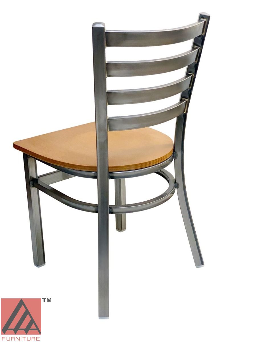 AAA Furniture Metal Ladder Back 31" Clear Coat Metal Chair with Natural Wood Seat