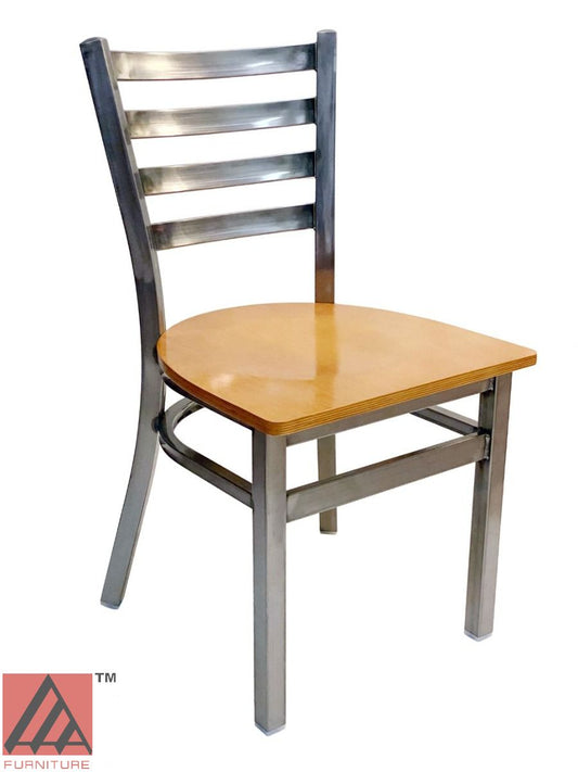 AAA Furniture Metal Ladder Back 31" Clear Coat Metal Chair with Natural Wood Seat