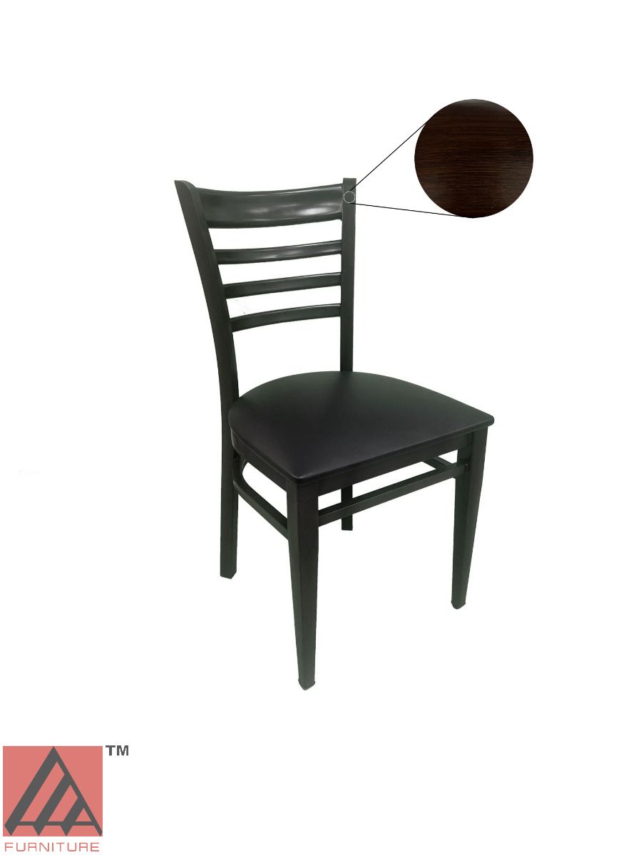 AAA Furniture Metal Ladder Back 35" Walnut Metal Chair with Black Customer Owned Material Seat