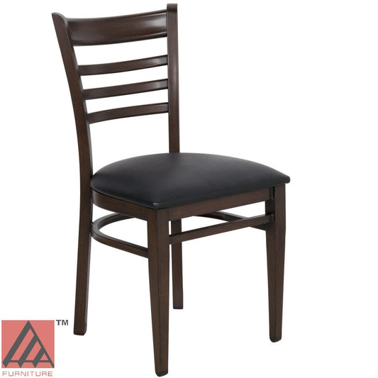 AAA Furniture Metal Ladder Back 35" Walnut Metal Chair with Black Vinyl Seat