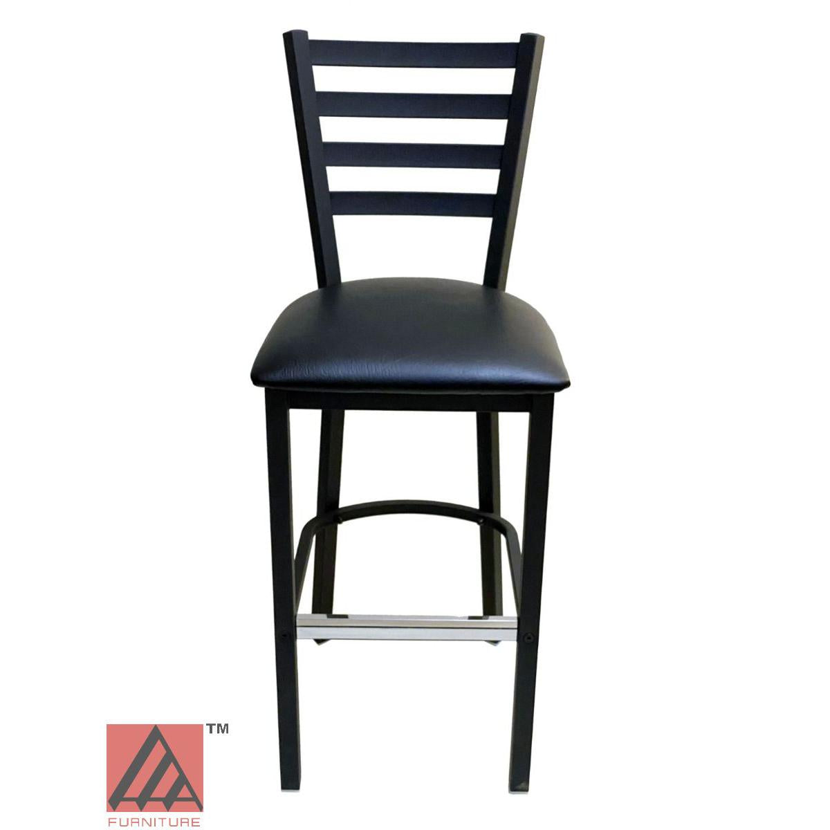 AAA Furniture Metal Ladder Back 43" Black Metal Bar Stool with Black Customer Owned Material Seat