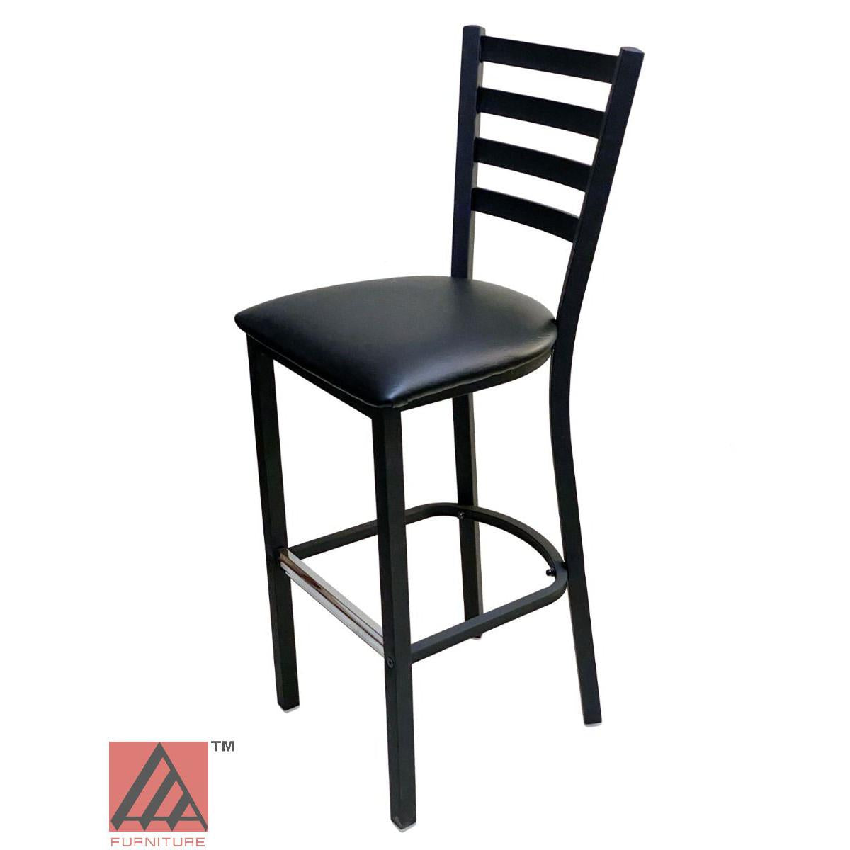 AAA Furniture Metal Ladder Back 43" Black Metal Bar Stool with Black Customer Owned Material Seat