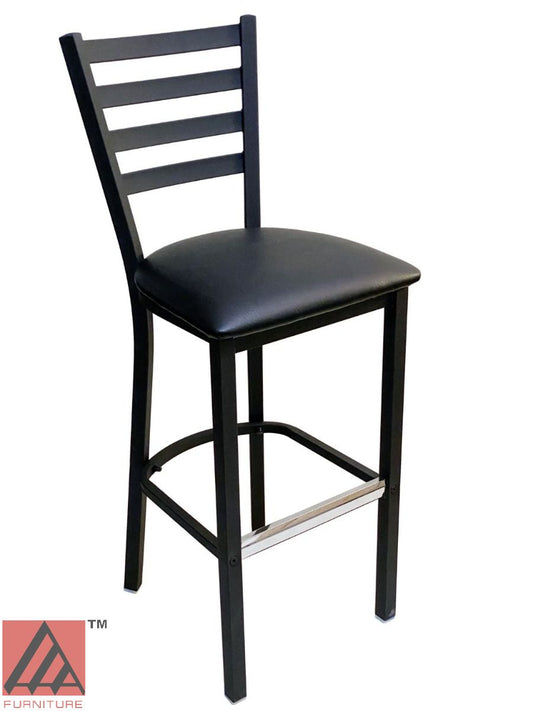 AAA Furniture Metal Ladder Back 43" Black Metal Bar Stool with Black Customer Owned Material Seat