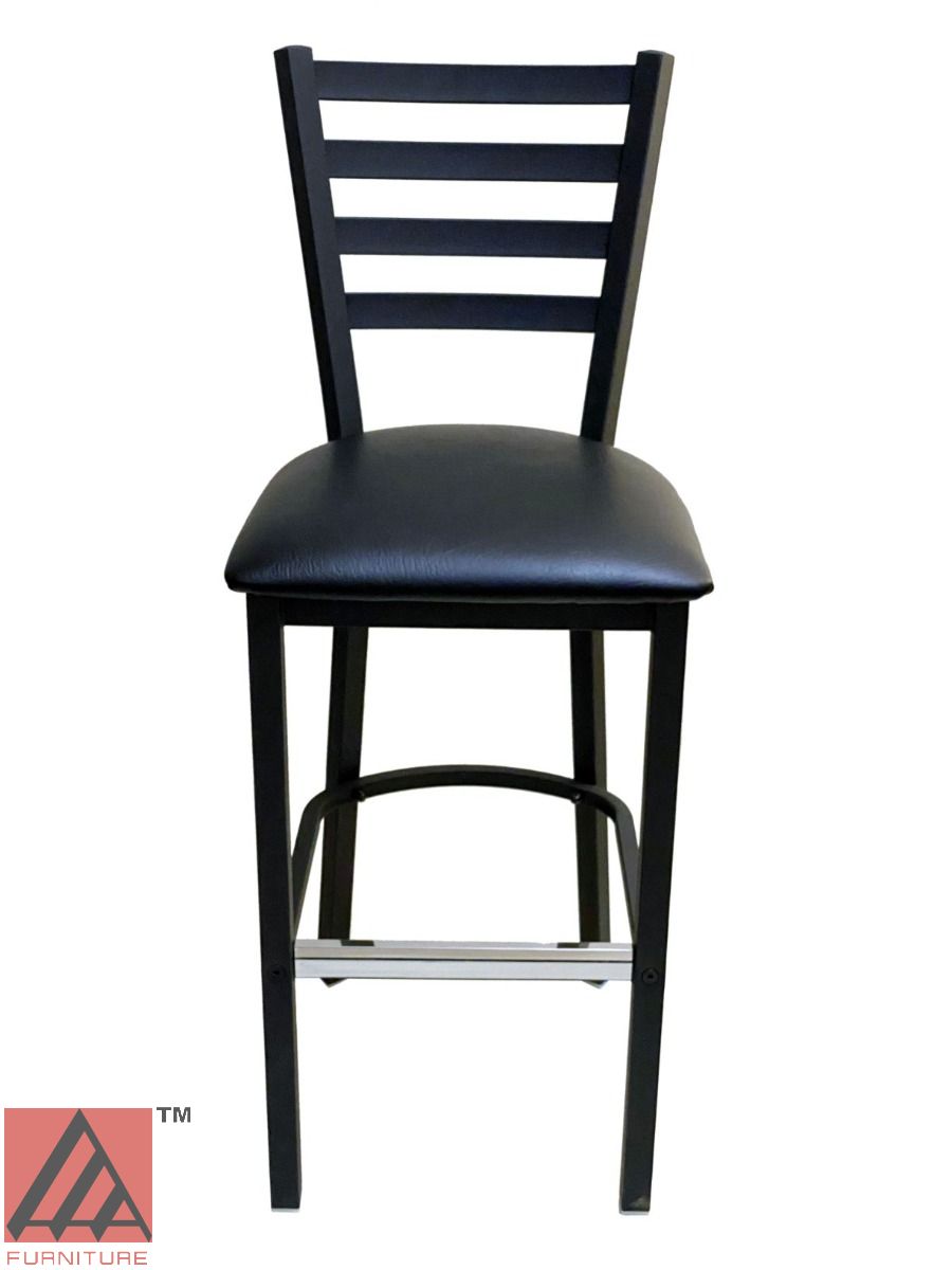 AAA Furniture Metal Ladder Back 43" Black Metal Bar Stool with Black Grade 4 Vinyl Seat