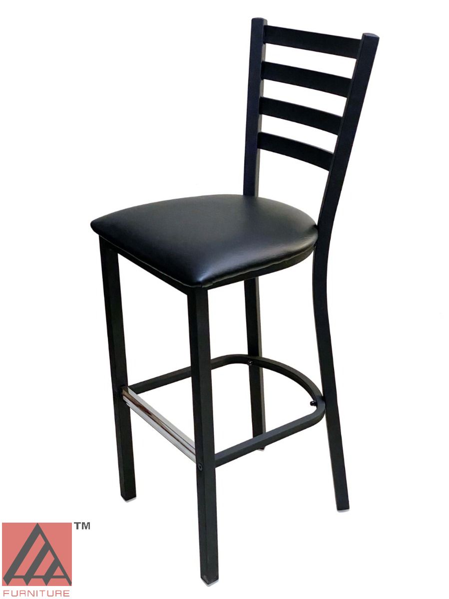 AAA Furniture Metal Ladder Back 43" Black Metal Bar Stool with Black Grade 4 Vinyl Seat