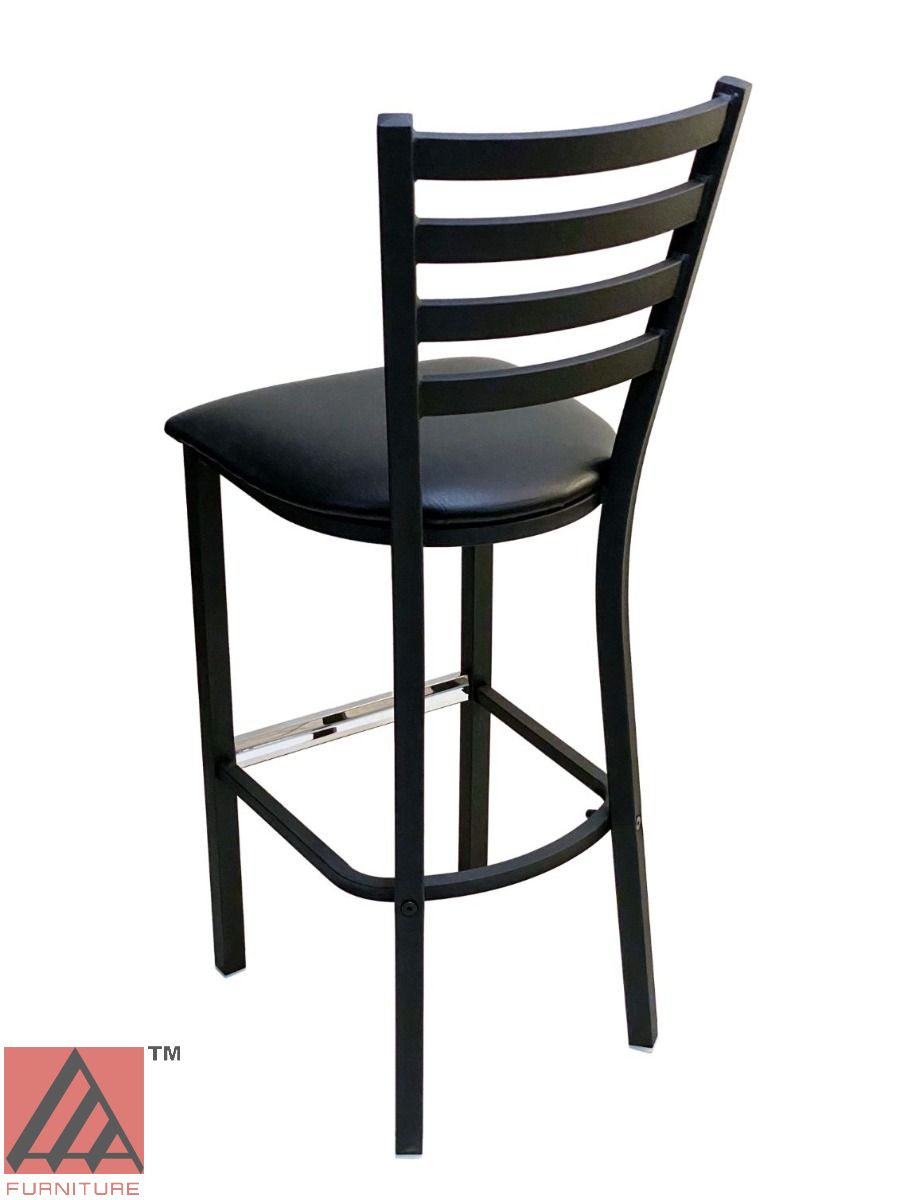 AAA Furniture Metal Ladder Back 43" Black Metal Bar Stool with Black Grade 4 Vinyl Seat