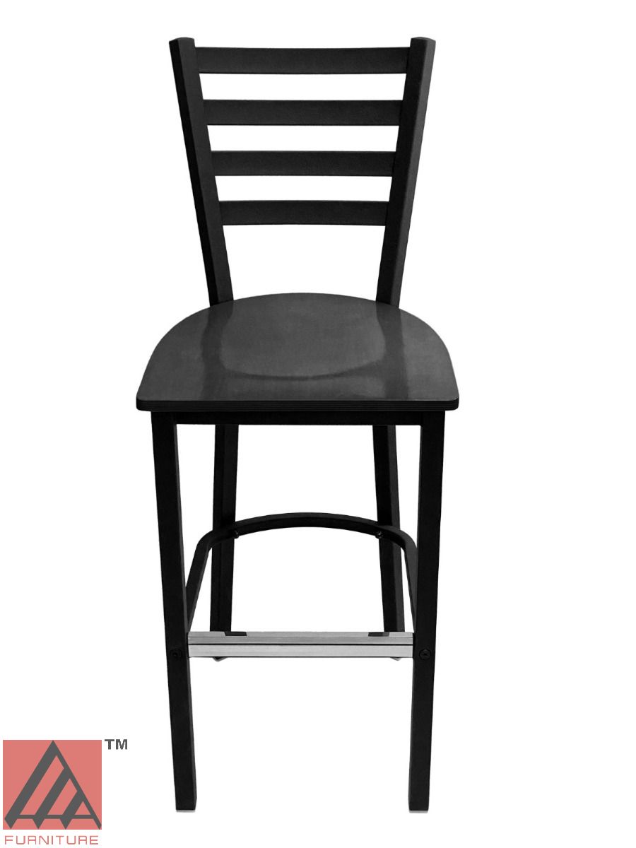 AAA Furniture Metal Ladder Back 43" Black Metal Bar Stool with Black Wood Seat