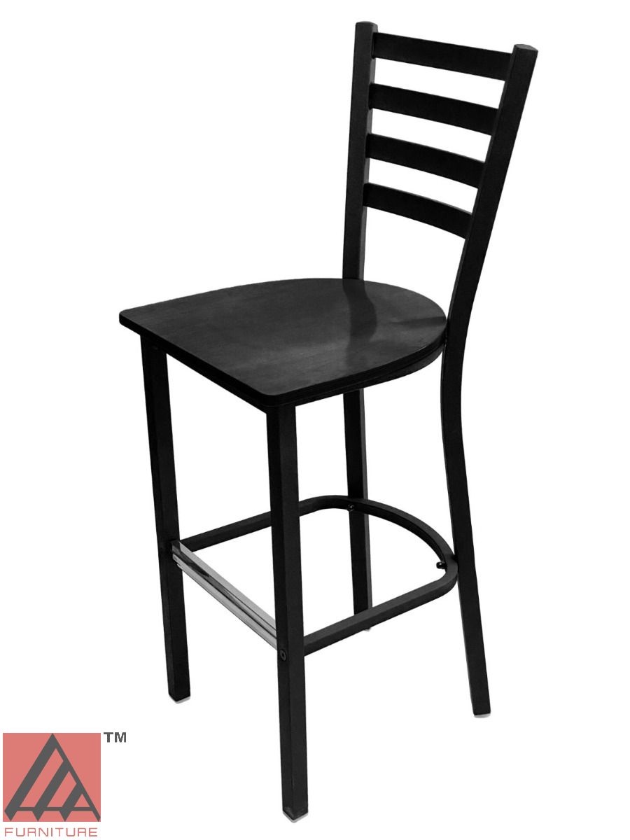 AAA Furniture Metal Ladder Back 43" Black Metal Bar Stool with Black Wood Seat