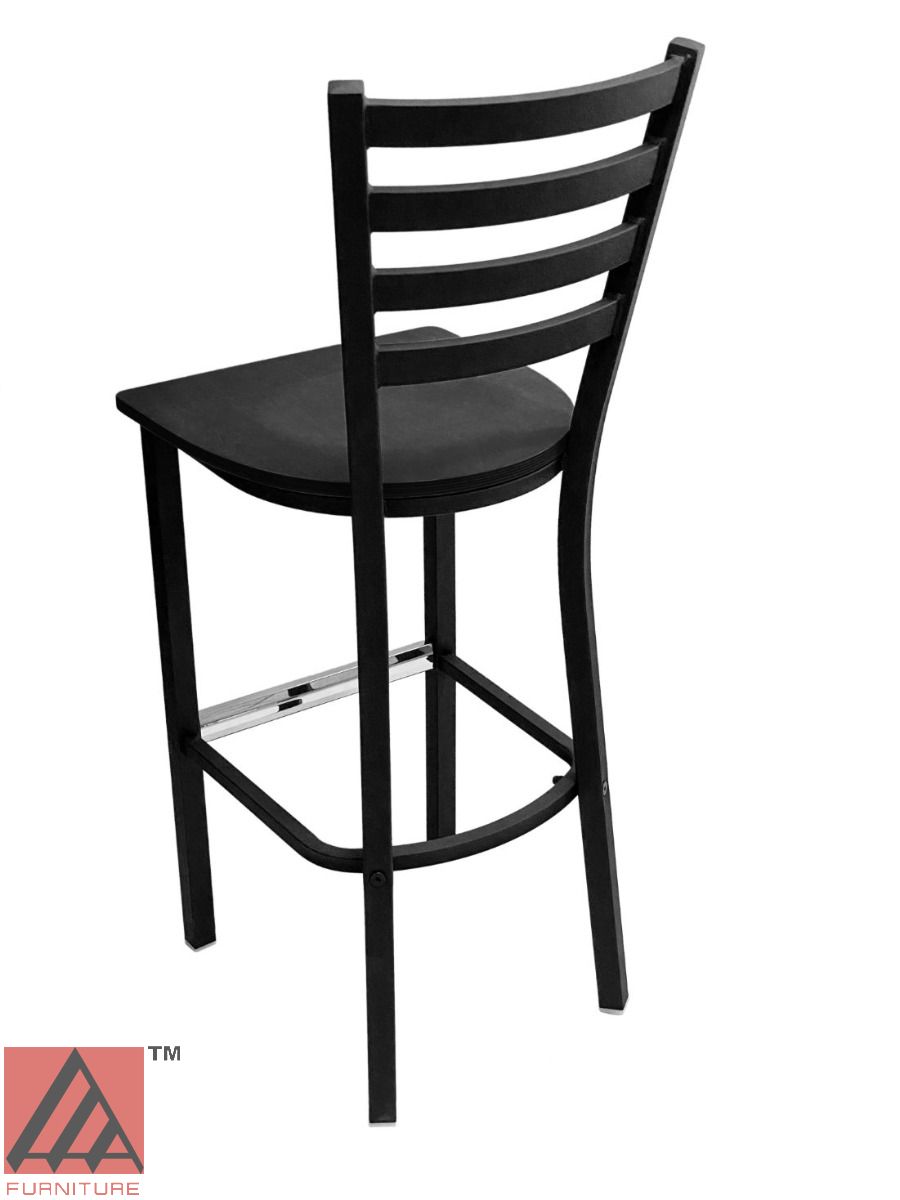 AAA Furniture Metal Ladder Back 43" Black Metal Bar Stool with Black Wood Seat