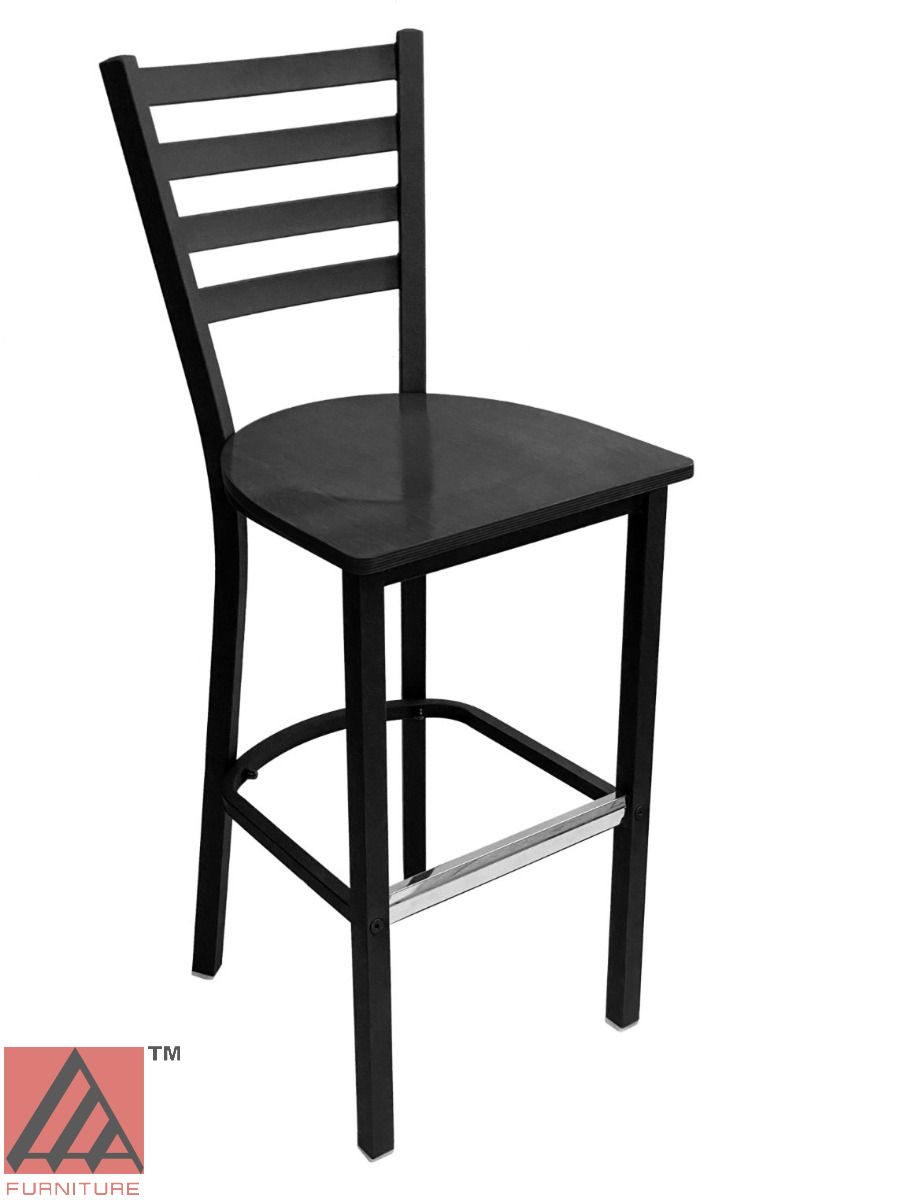 AAA Furniture Metal Ladder Back 43" Black Metal Bar Stool with Black Wood Seat