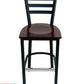 AAA Furniture Metal Ladder Back 43" Black Metal Bar Stool with Brown Wood Seat