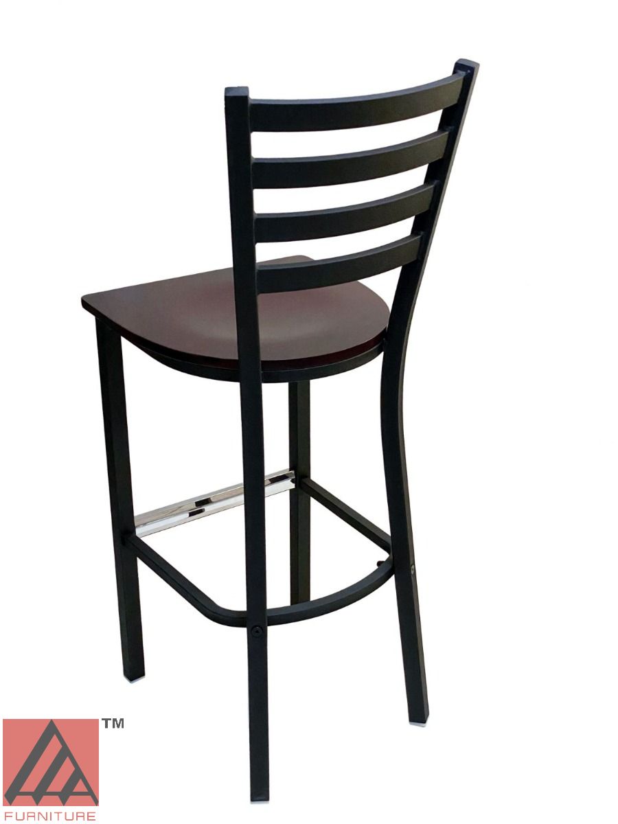 AAA Furniture Metal Ladder Back 43" Black Metal Bar Stool with Brown Wood Seat