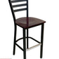 AAA Furniture Metal Ladder Back 43" Black Metal Bar Stool with Brown Wood Seat