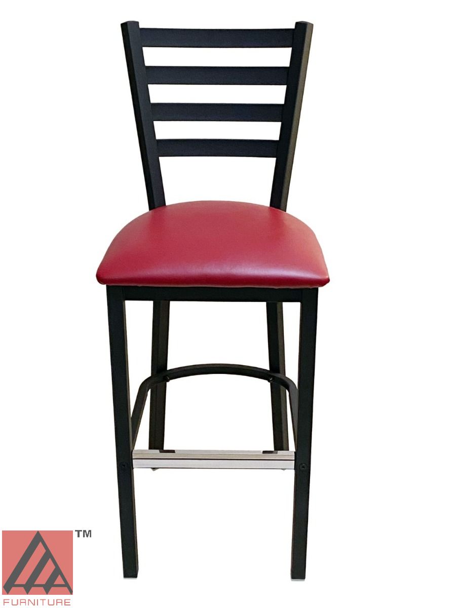 AAA Furniture Metal Ladder Back 43" Black Metal Bar Stool with Claret Customer Owned Material Seat