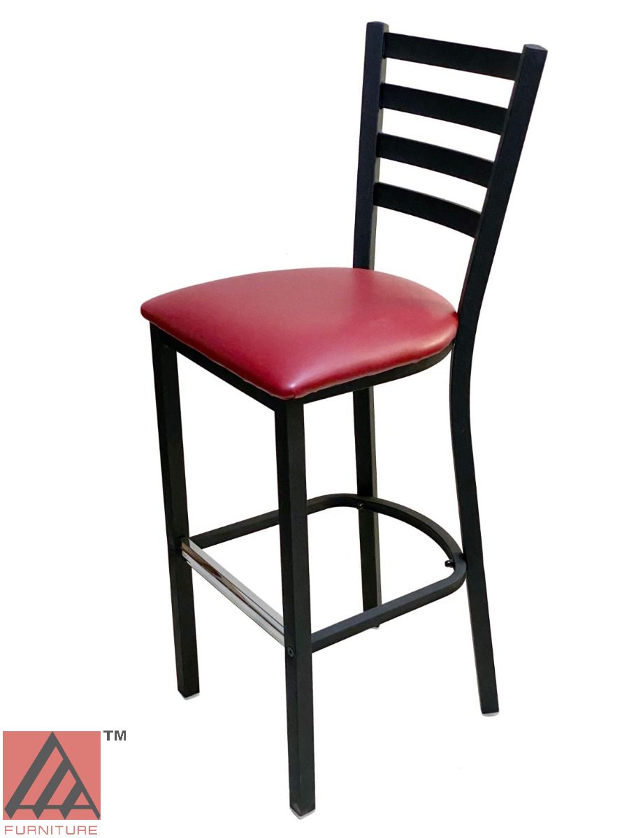 AAA Furniture Metal Ladder Back 43" Black Metal Bar Stool with Claret Customer Owned Material Seat