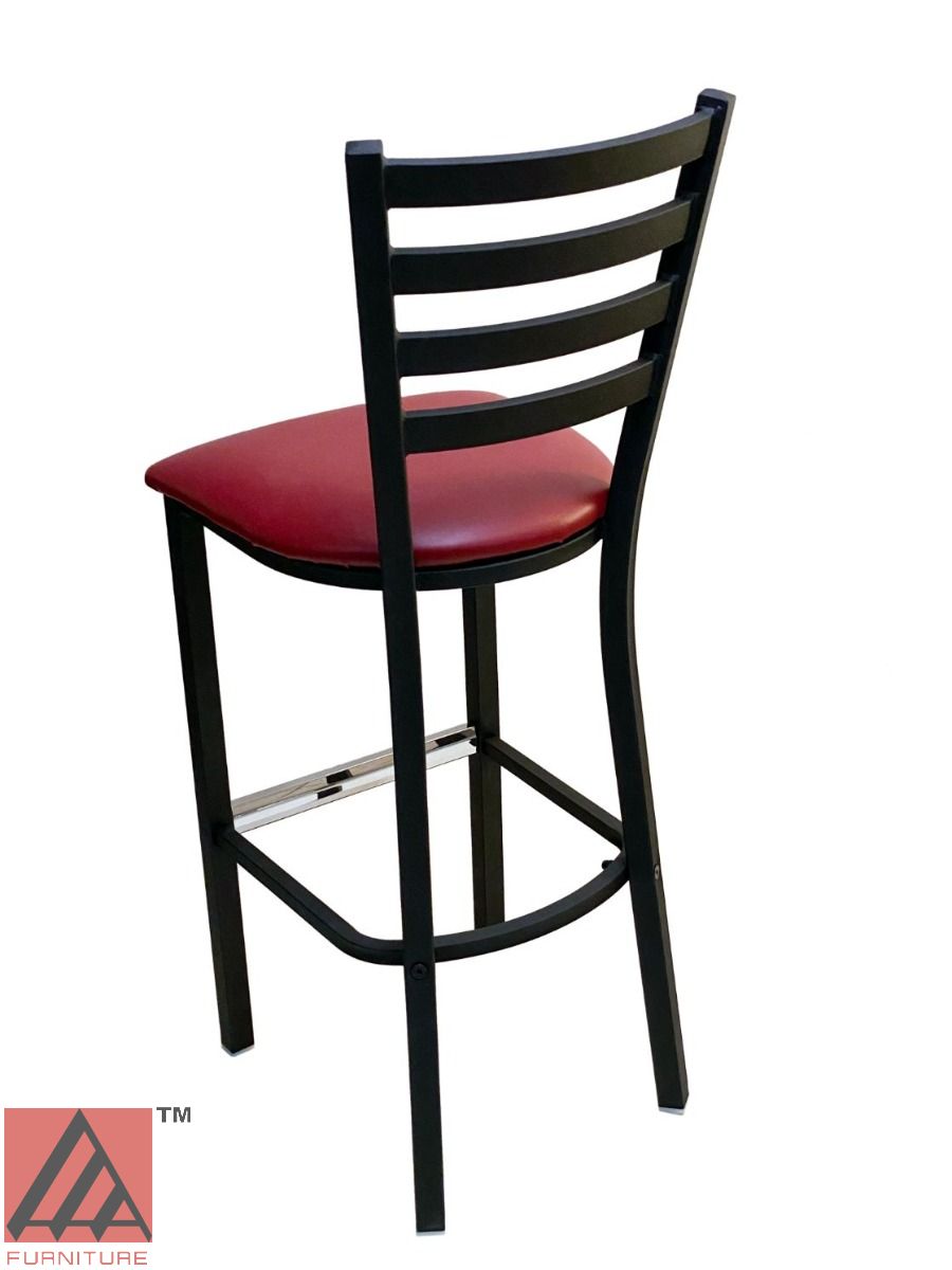 AAA Furniture Metal Ladder Back 43" Black Metal Bar Stool with Claret Customer Owned Material Seat