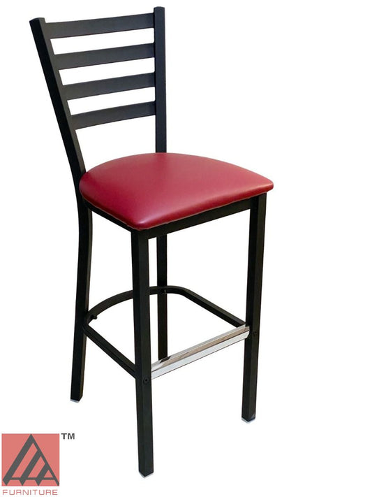 AAA Furniture Metal Ladder Back 43" Black Metal Bar Stool with Claret Customer Owned Material Seat