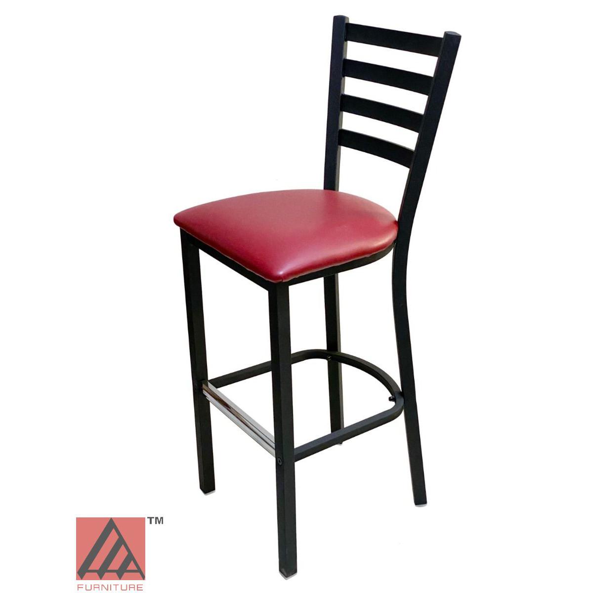 AAA Furniture Metal Ladder Back 43" Black Metal Bar Stool with Claret Grade 4 Vinyl Seat