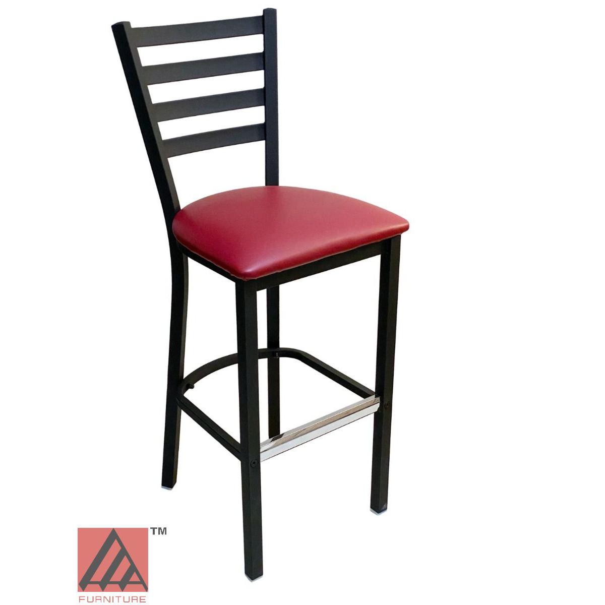 AAA Furniture Metal Ladder Back 43" Black Metal Bar Stool with Claret Grade 4 Vinyl Seat