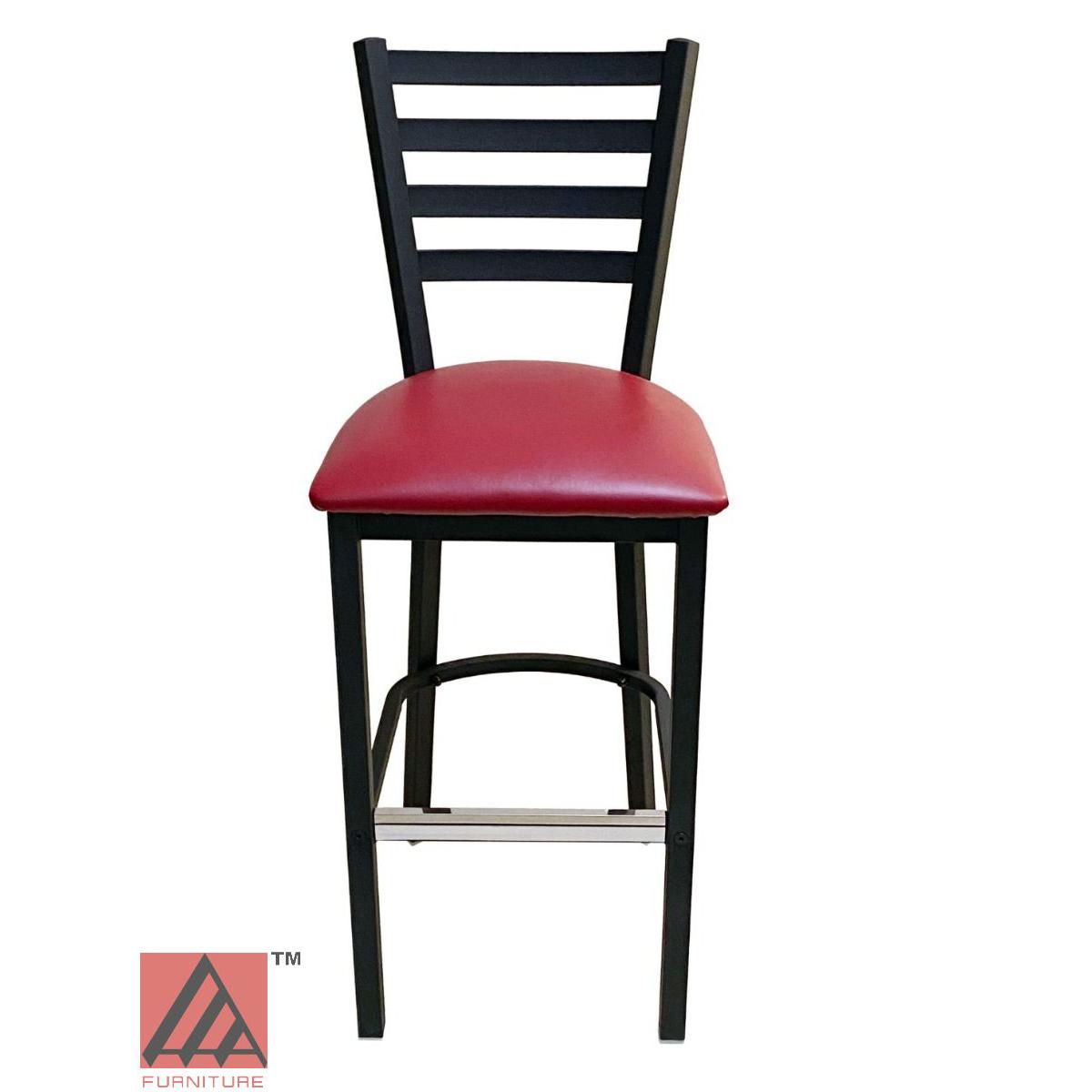 AAA Furniture Metal Ladder Back 43" Black Metal Bar Stool with Claret Grade 5 Vinyl Seat