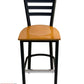 AAA Furniture Metal Ladder Back 43" Black Metal Bar Stool with Natural Wood Seat