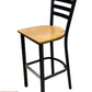 AAA Furniture Metal Ladder Back 43" Black Metal Bar Stool with Natural Wood Seat