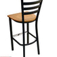 AAA Furniture Metal Ladder Back 43" Black Metal Bar Stool with Natural Wood Seat