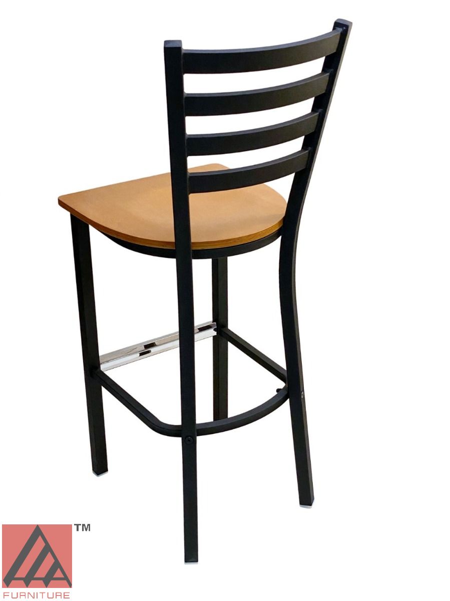 AAA Furniture Metal Ladder Back 43" Black Metal Bar Stool with Natural Wood Seat