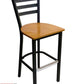 AAA Furniture Metal Ladder Back 43" Black Metal Bar Stool with Natural Wood Seat