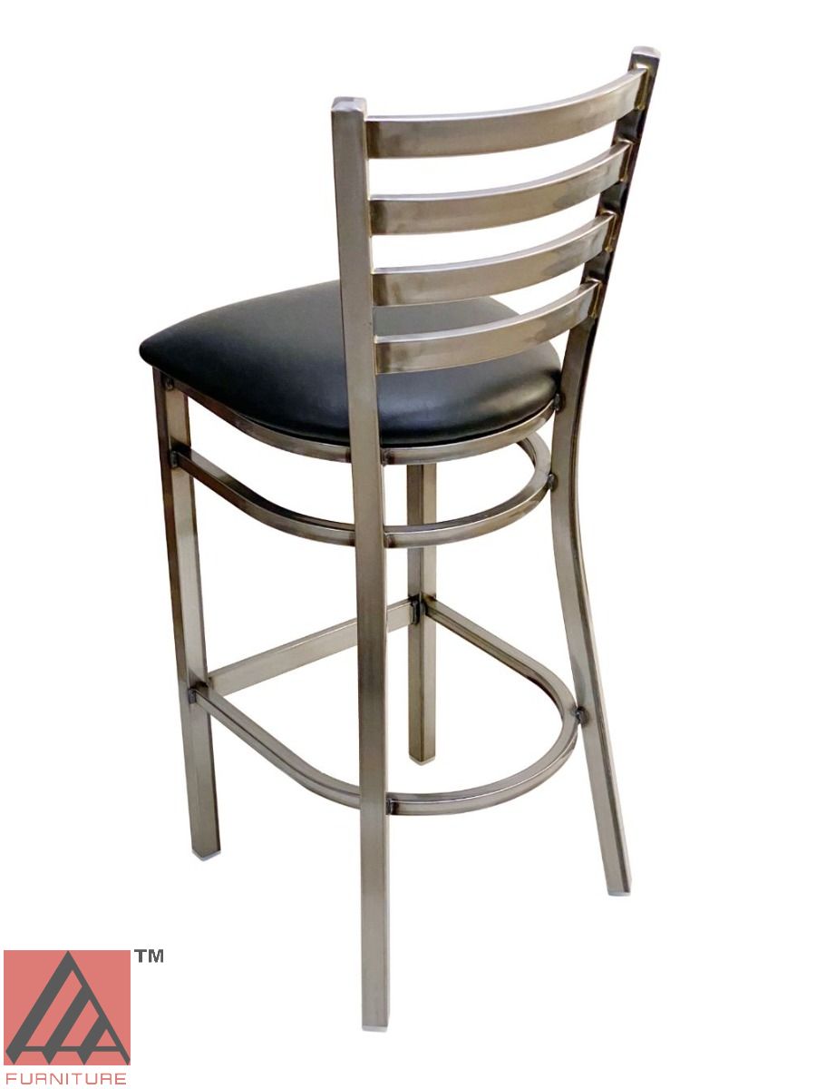 AAA Furniture Metal Ladder Back 43" Clear Coat Metal Bar Stool with Black Customer Owned Material Seat