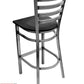 AAA Furniture Metal Ladder Back 43" Clear Coat Metal Bar Stool with Black Wood Seat