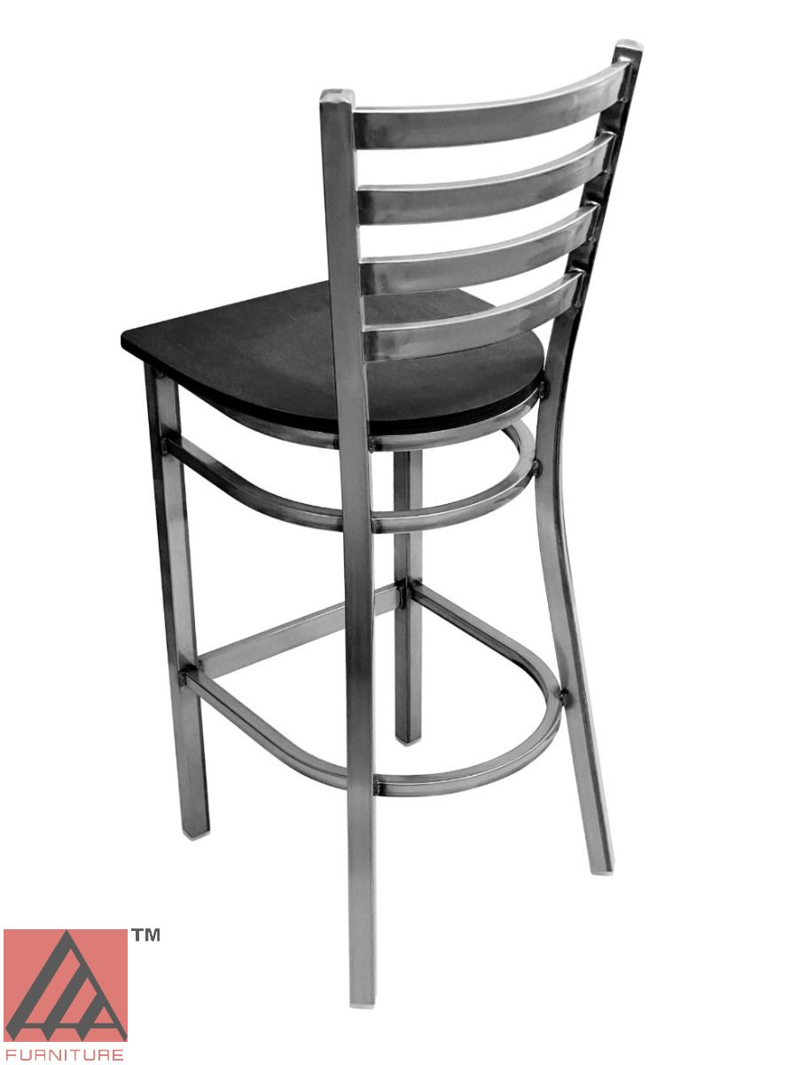 AAA Furniture Metal Ladder Back 43" Clear Coat Metal Bar Stool with Black Wood Seat