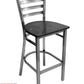 AAA Furniture Metal Ladder Back 43" Clear Coat Metal Bar Stool with Black Wood Seat