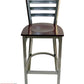 AAA Furniture Metal Ladder Back 43" Clear Coat Metal Bar Stool with Brown Wood Seat