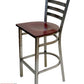 AAA Furniture Metal Ladder Back 43" Clear Coat Metal Bar Stool with Brown Wood Seat