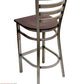 AAA Furniture Metal Ladder Back 43" Clear Coat Metal Bar Stool with Brown Wood Seat