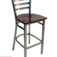 AAA Furniture Metal Ladder Back 43" Clear Coat Metal Bar Stool with Brown Wood Seat